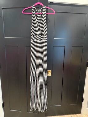 Ann Taylor Black and White Striped Maxi Dress